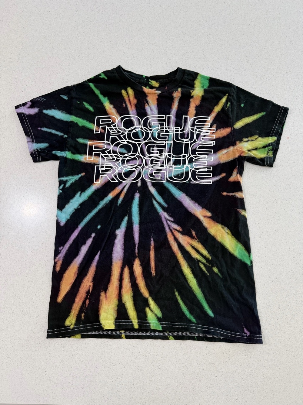 Rogue Black Tie-Dye Tee with Multicolor Burst Logo